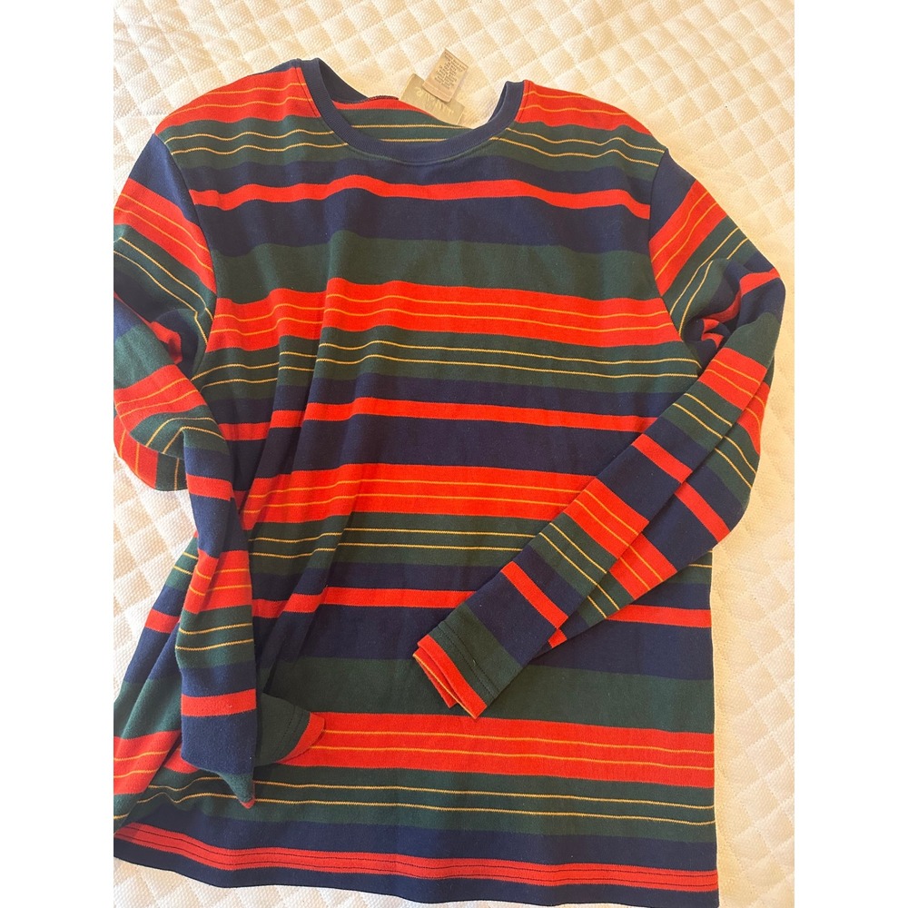 Studio Works Womens Long Sleeve Striped Crewneck Top Navy Green Red Size M